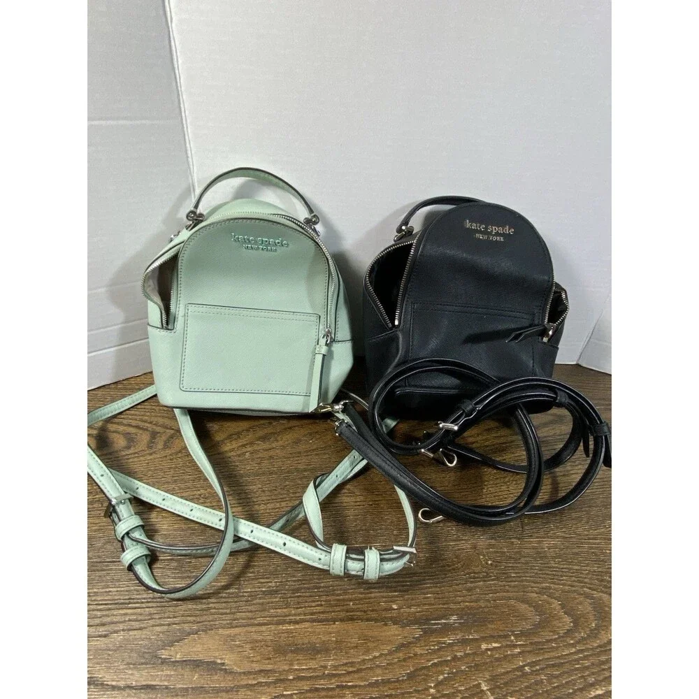 LOT Of 2 Kate Spade Convertible Mini Leather Backpacks used Green/Like New Black